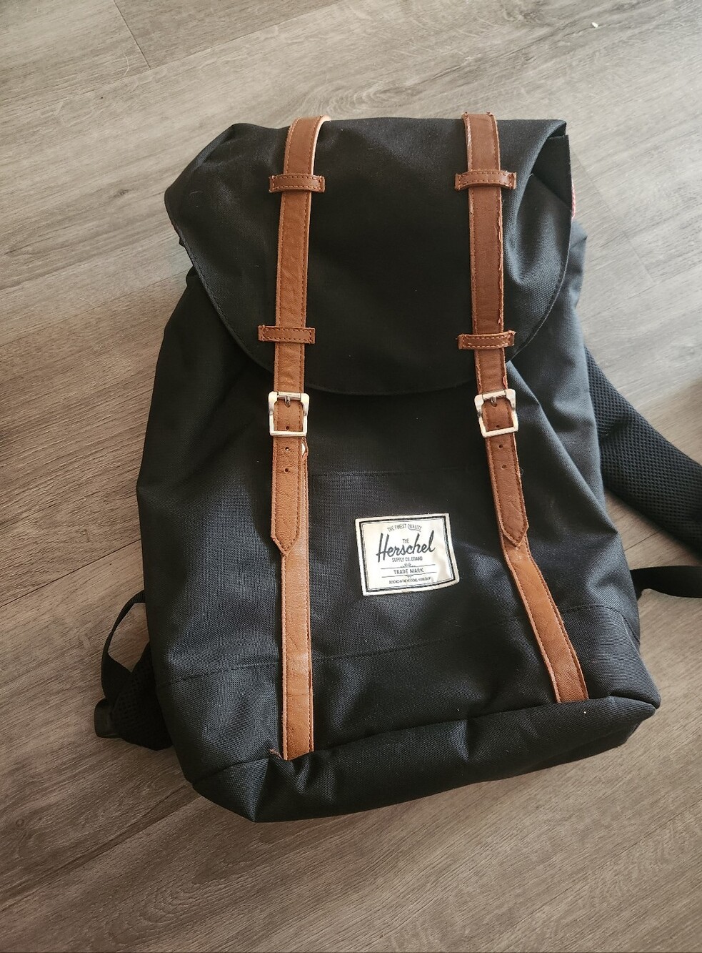 Herschel Classic Black Backpack with Brown Straps